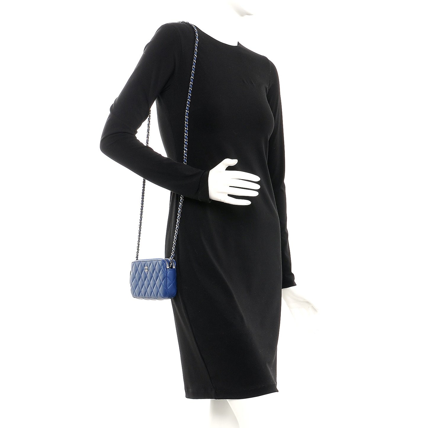 Lambskin Quilted Small Clutch With Chain Blue