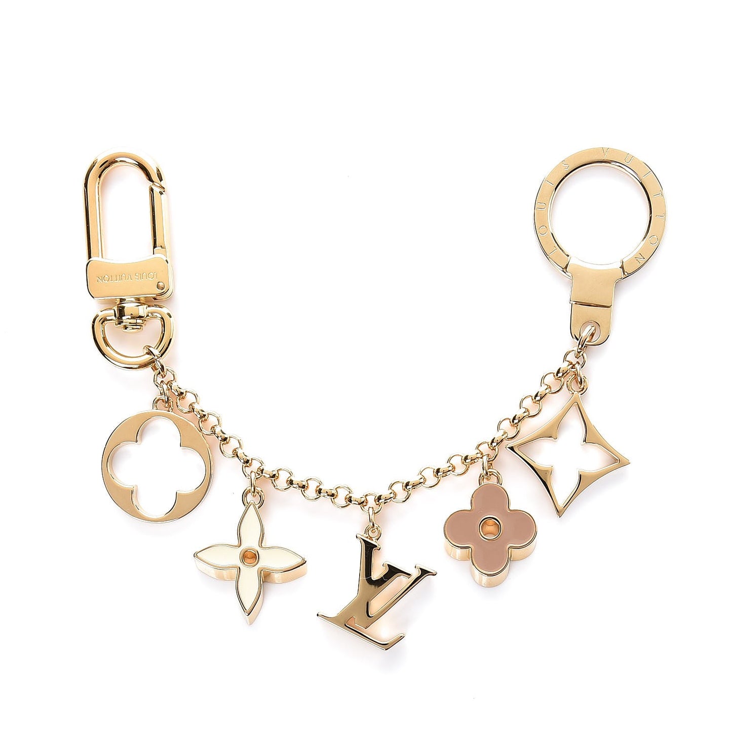 Brass Enamel Fleur De Monogram Bag Charm Chain Gold