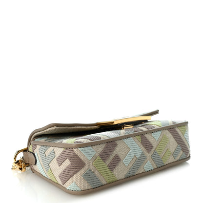 Fendi Canvas Vitello King Seta FF Embroidered Mini Baguette Matcha Milk Dove 4 of 10
