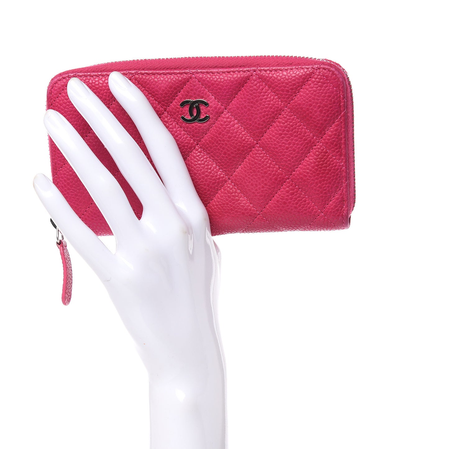 Iridescent Caviar Quilted Small Zip Around Wallet Pink