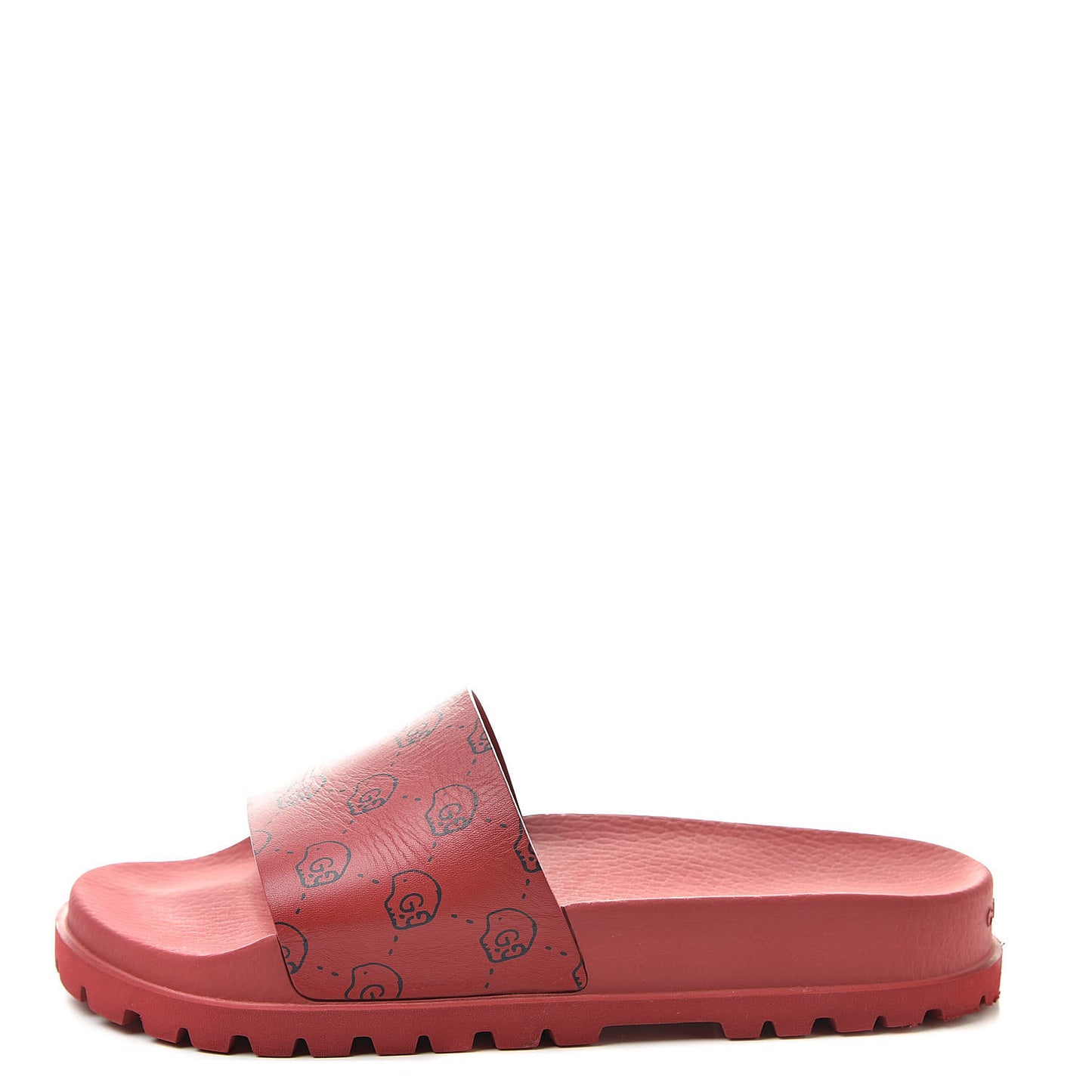 Calfskin Rubber GucciGhost Hamlet Skull Mens Lug Sole Slide Sandals 7 Hibiscus Red Blue Agata
