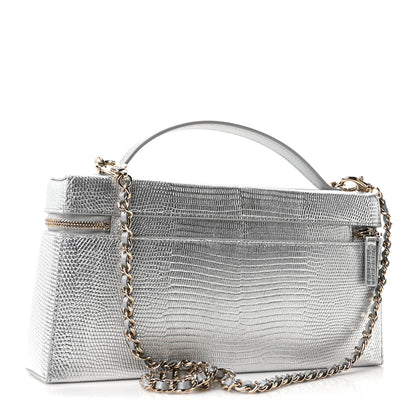 Chanel Lizard Embossed Top Handle Slim Vanity With Chain Silver 3 of 10