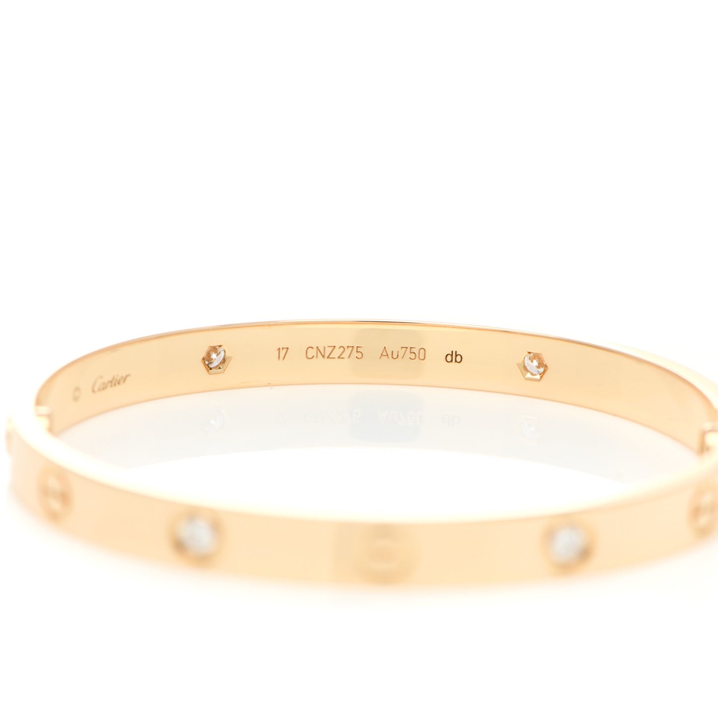 18K Yellow Gold 4 Diamond LOVE Bracelet 17
