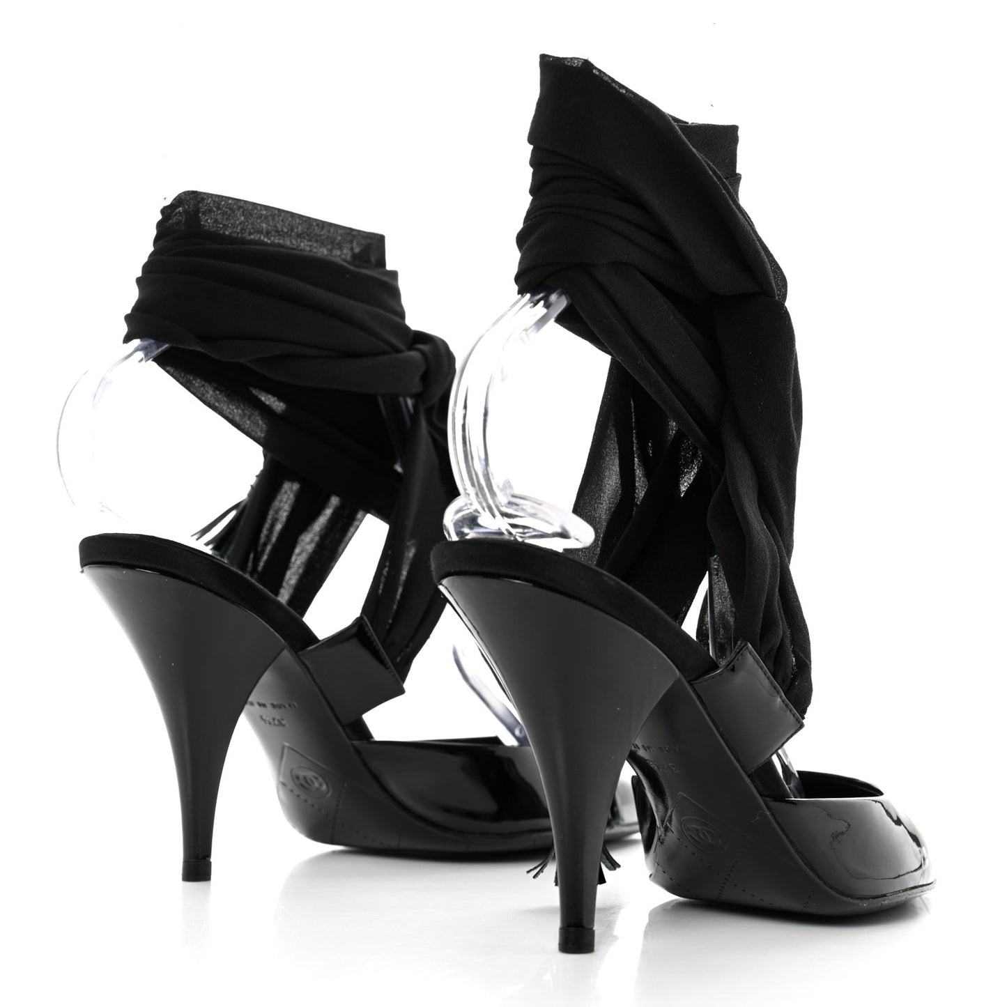 Patent Calfskin Ankle Wrap Pumps 37.5 Black
