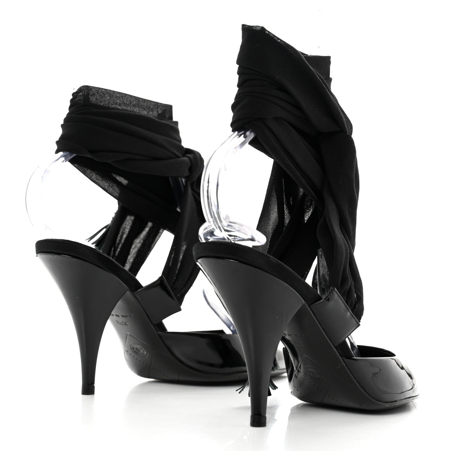 Chanel Patent Calfskin Ankle Wrap Pumps 37.5 Black 4 of 7