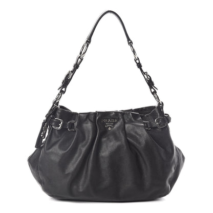 Prada Soft Calfskin Pleated Hobo Black 1 of 8