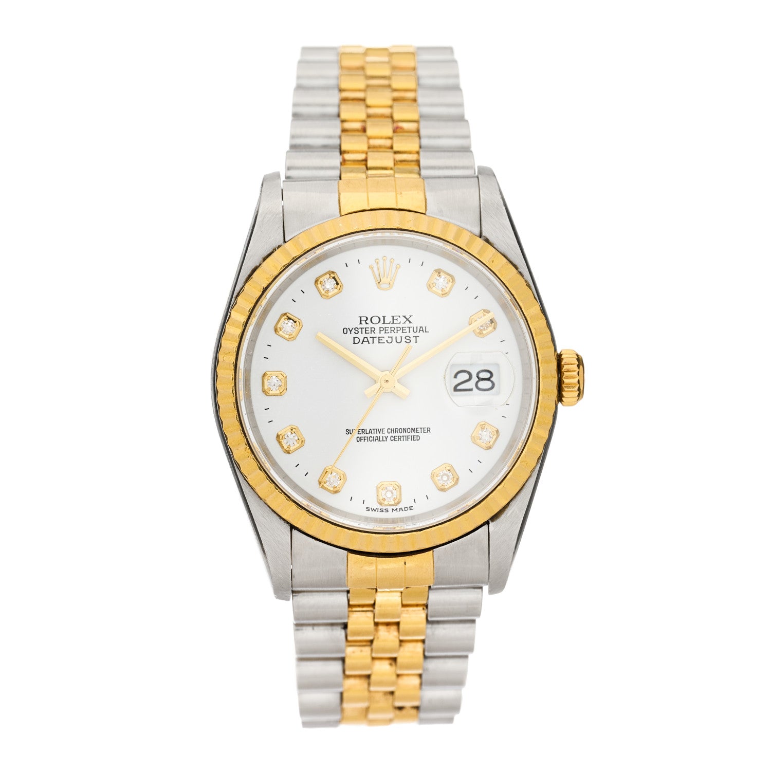 Rolex Stainless Steel 18K Yellow Gold Diamond 36mm Oyster Perpetual Datejust Watch White 16233 1 of 4
