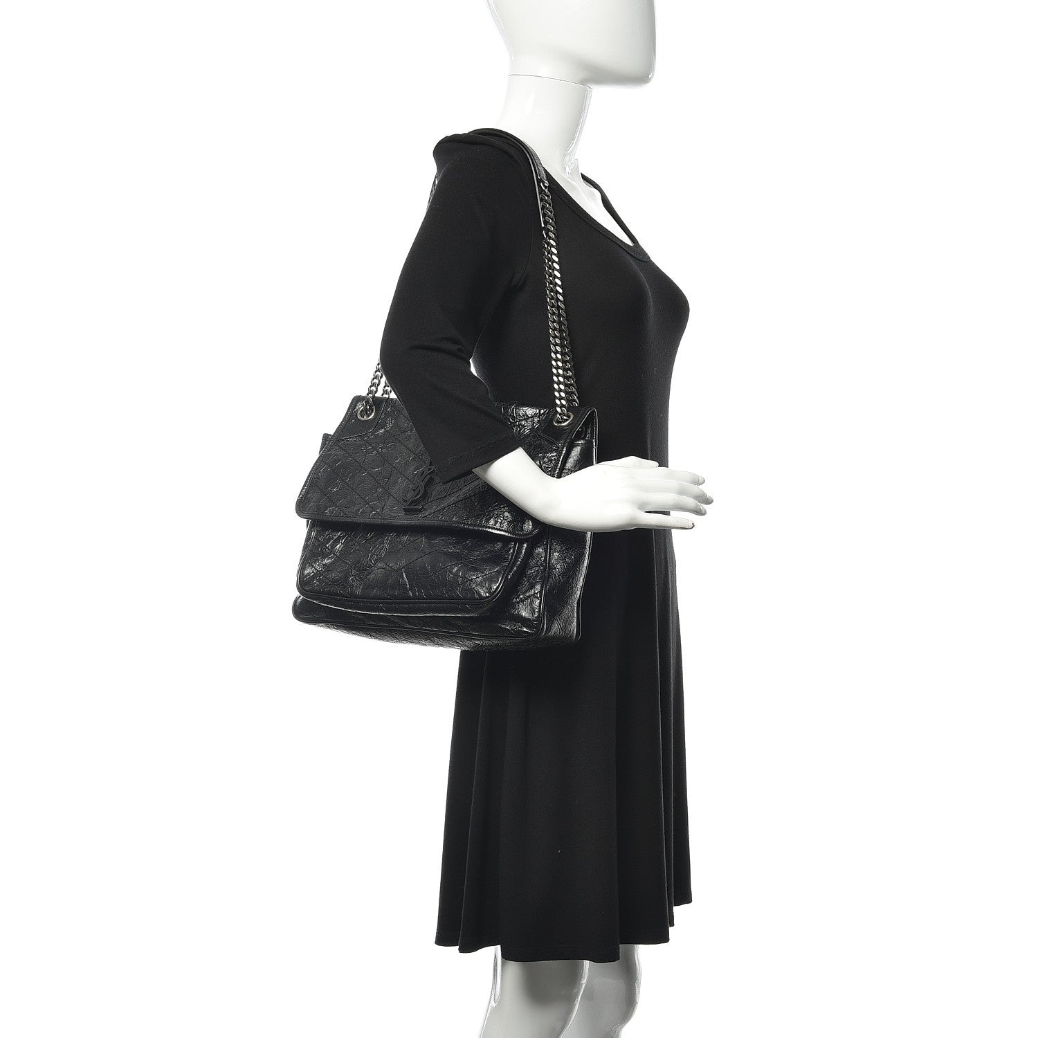 Saint Laurent Crinkled Calfskin Matelasse Monogram Large Niki Chain Satchel Black 2 of 10