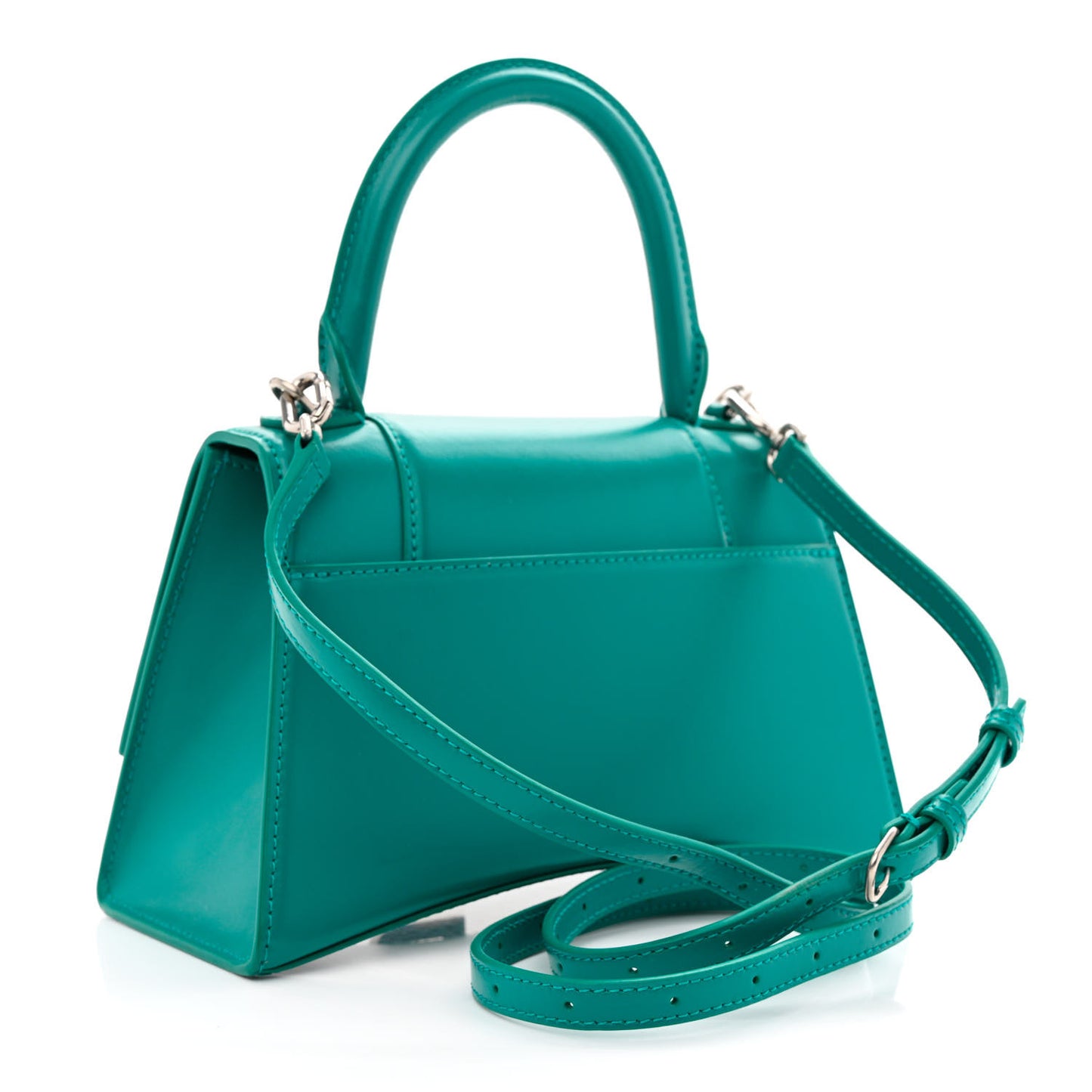 Shiny Box Calfskin Small Hourglass Top Handle Bag Dark Turquoise