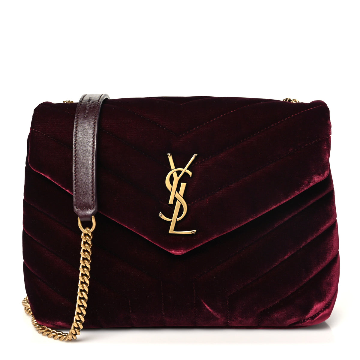 Velvet Y Quilted Monogram Small Loulou Chain Satchel Burgundy