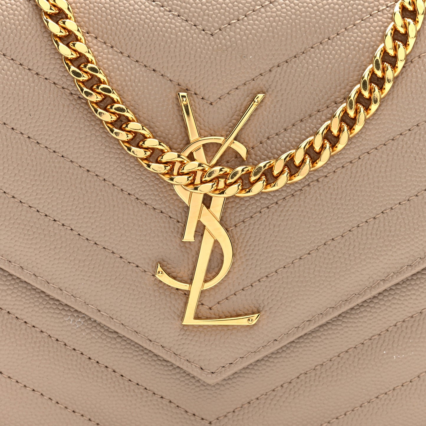 Grain De Poudre Matelasse Chevron Monogram Chain Wallet Dark Beige