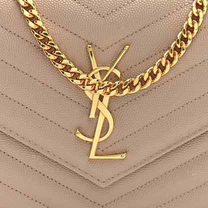 Saint Laurent Grain De Poudre Matelasse Chevron Monogram Chain Wallet Dark Beige 7 of 10