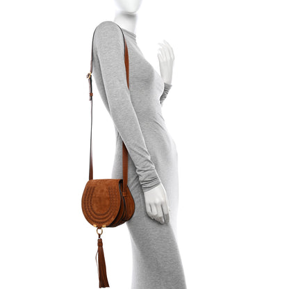 Chloe Suede Calfskin Braided Mini Marcie Round Crossbody Bag Caramel 2 of 10