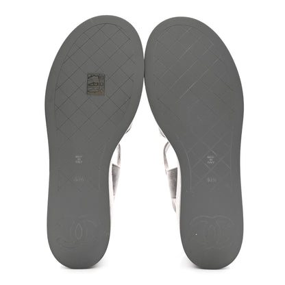 Chanel Suede Calfskin Peep Toe Wedge Sandals 40.5 Grey 6 of 9