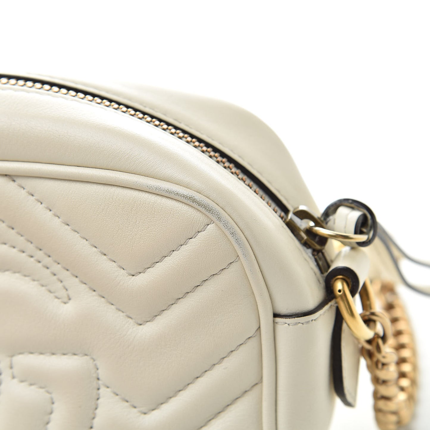 Calfskin Matelasse Mini GG Marmont Chain Shoulder Bag White