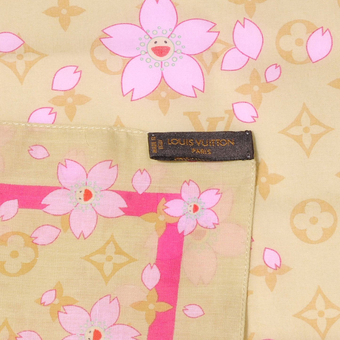 Cotton Monogram Cherry Blossom Square Scarf Yellow