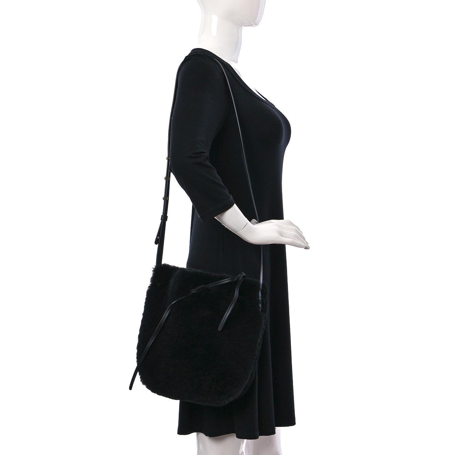 Mansur Gavriel Shearling Mini Bucket Bag Black 2 of 9