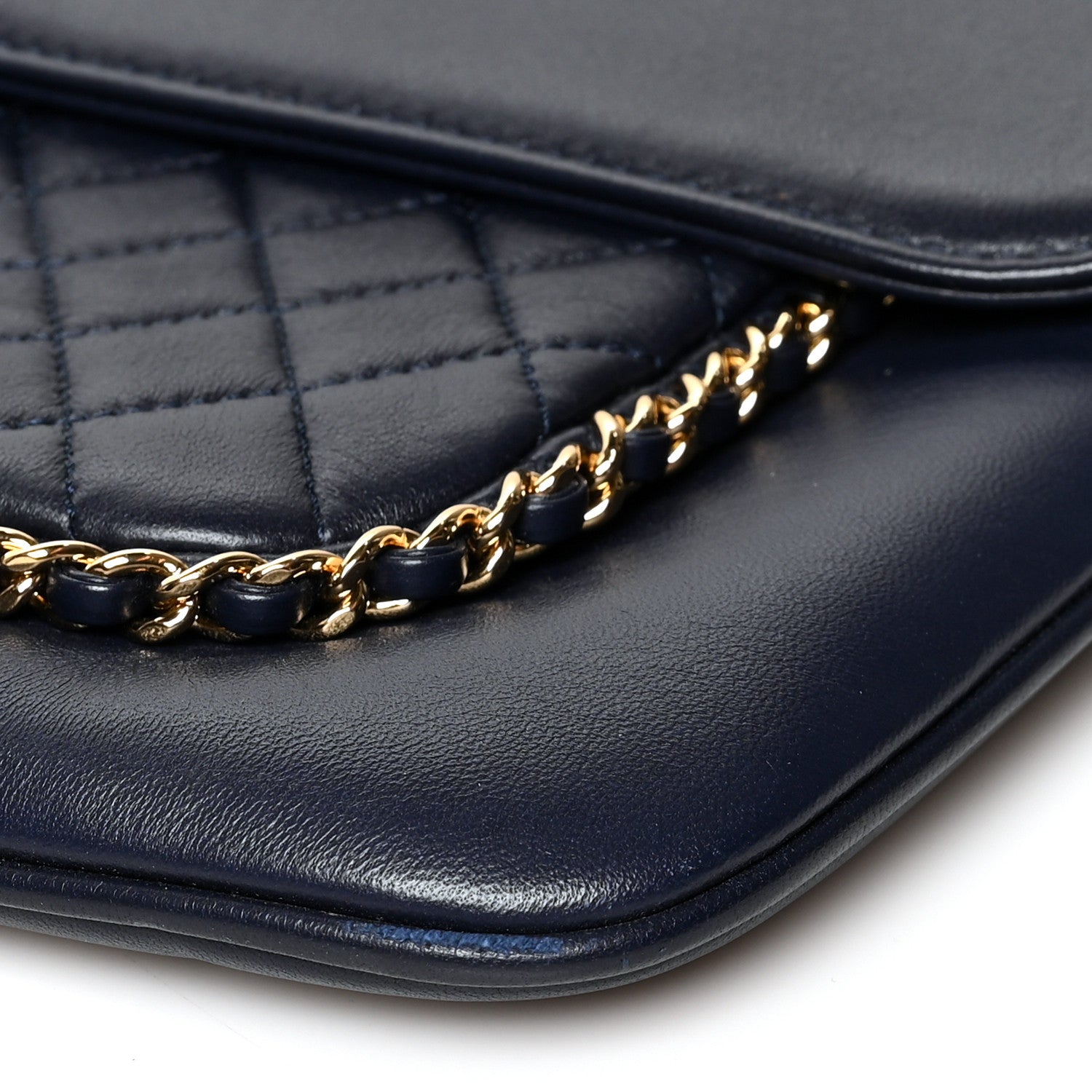 Chanel Lambskin Quilted CC Unchained Clutch Navy 10 of 12