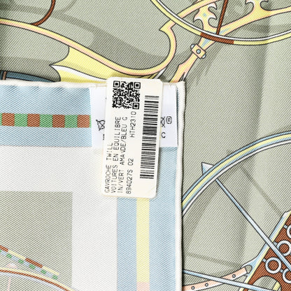 Hermes Silk Voitures en Equilibre Scarf 45 Vert Amande Bleu Glacier Jaune 3 of 8