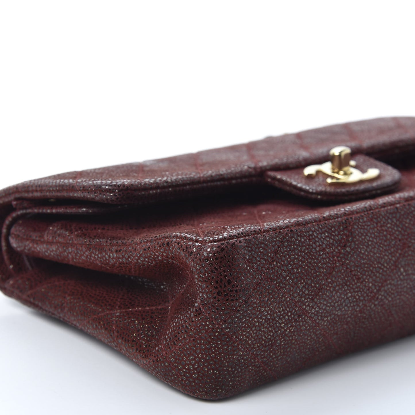 Iridescent Caviar Quilted Medium Double Flap Burgundy