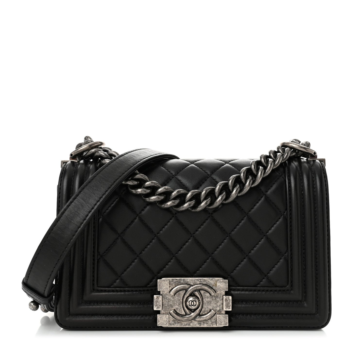 Lambskin Quilted Small Boy Flap Black