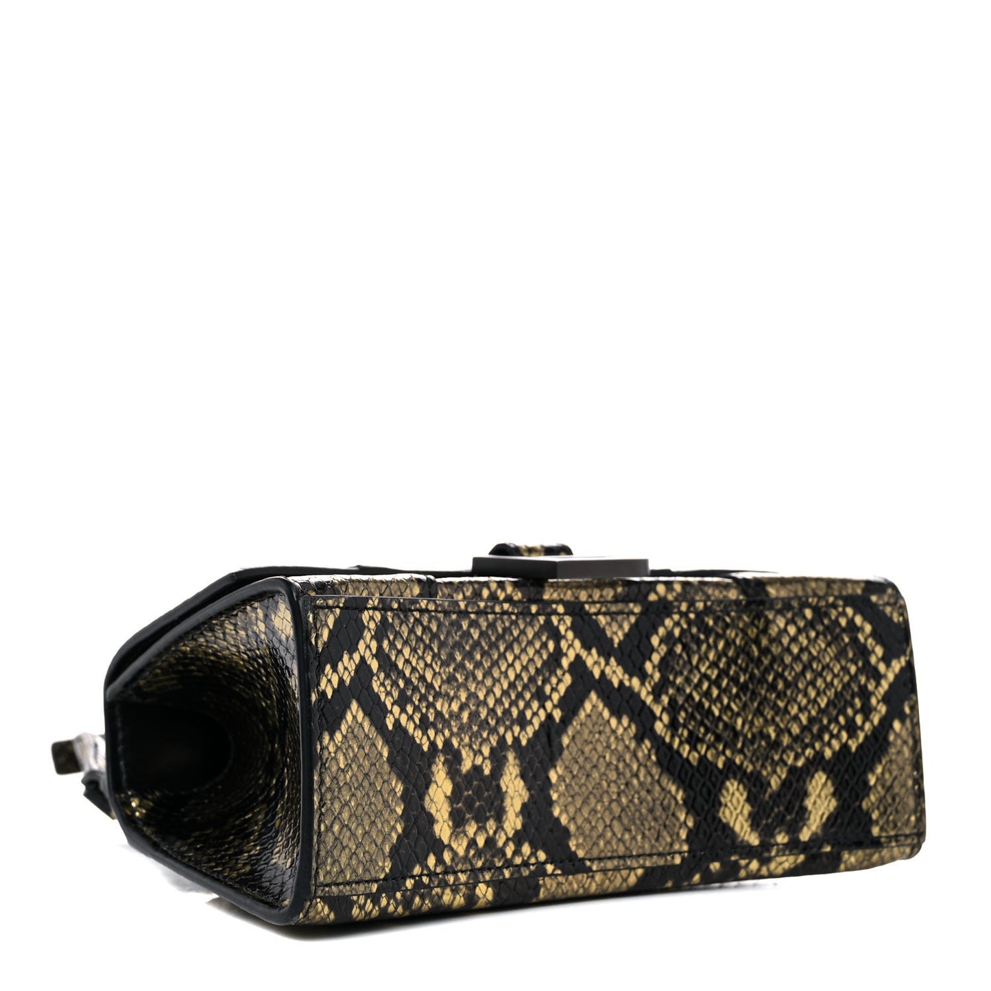 Shiny Calfskin Snakeskin Embossed Hourglass Top Handle Bag XS Gold Black