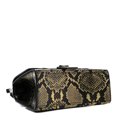Balenciaga Shiny Calfskin Snakeskin Embossed Hourglass Top Handle Bag XS Gold Black 4 of 12