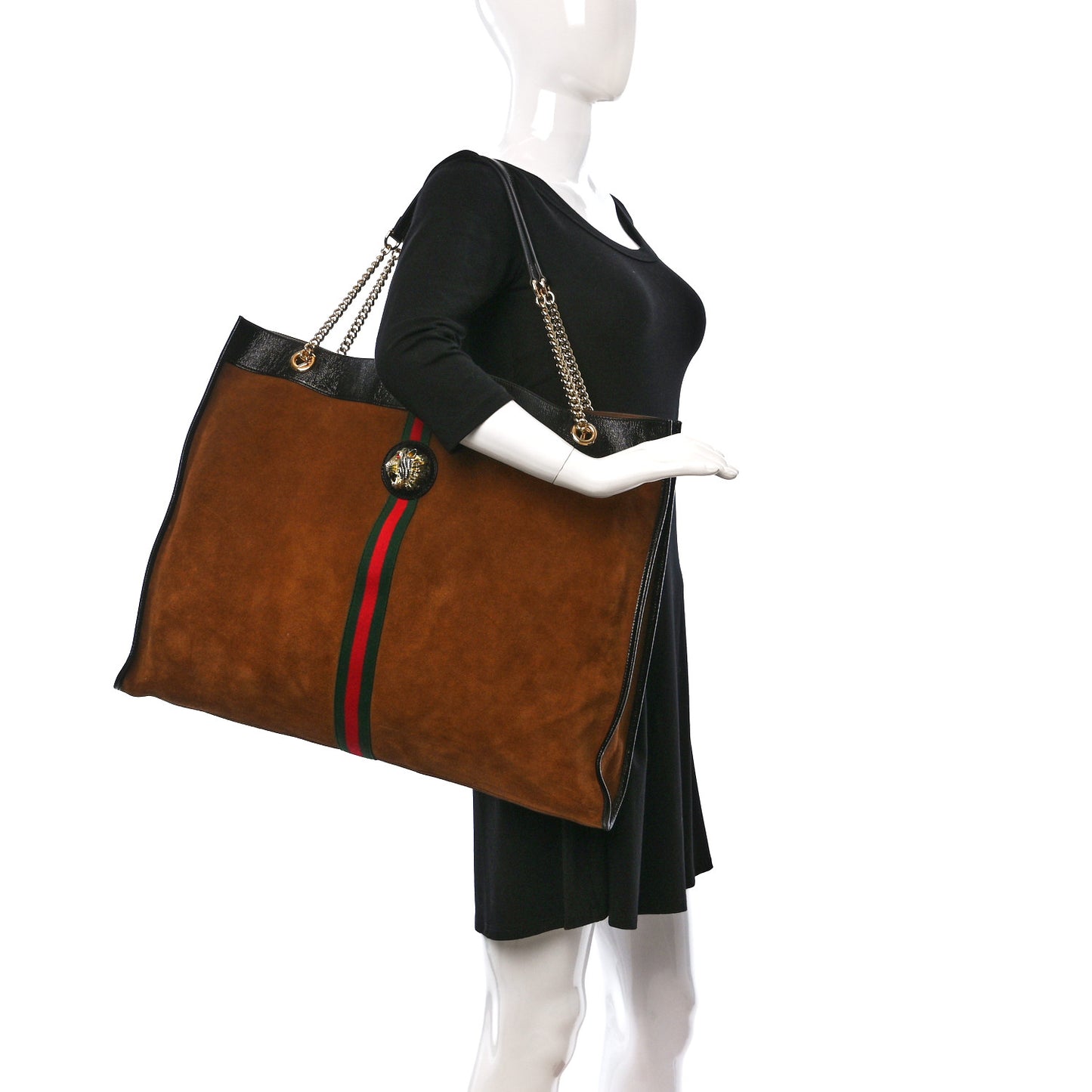 Suede Patent Maxi Rajah Chain Tote Nocciola Black