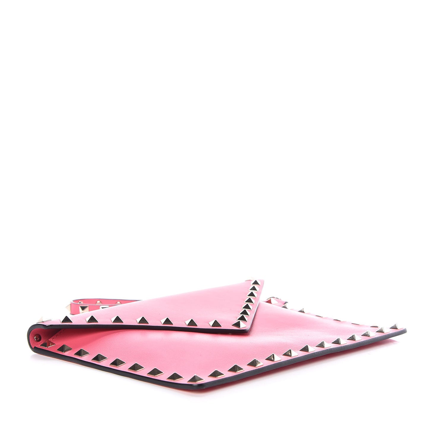 Vitello Medium Rockstud Envelope Flat Wristlet Pouch Shadow Pink