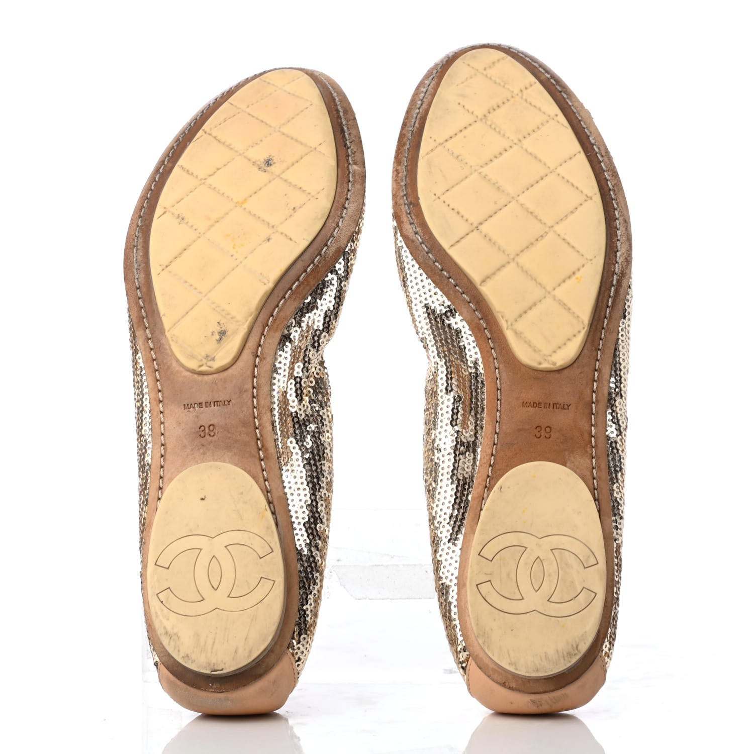 Chanel Sequin Lambskin Cap Toe Ballerina Flats 39 Gold 5 of 8