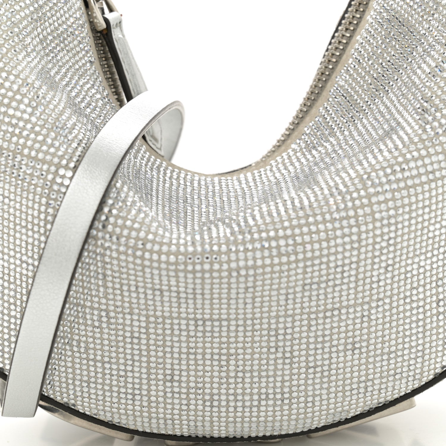 Fendi Crystal Vitello Laminato Suede FF Mini Fendigraphy Hobo Bag Grey 8 of 10