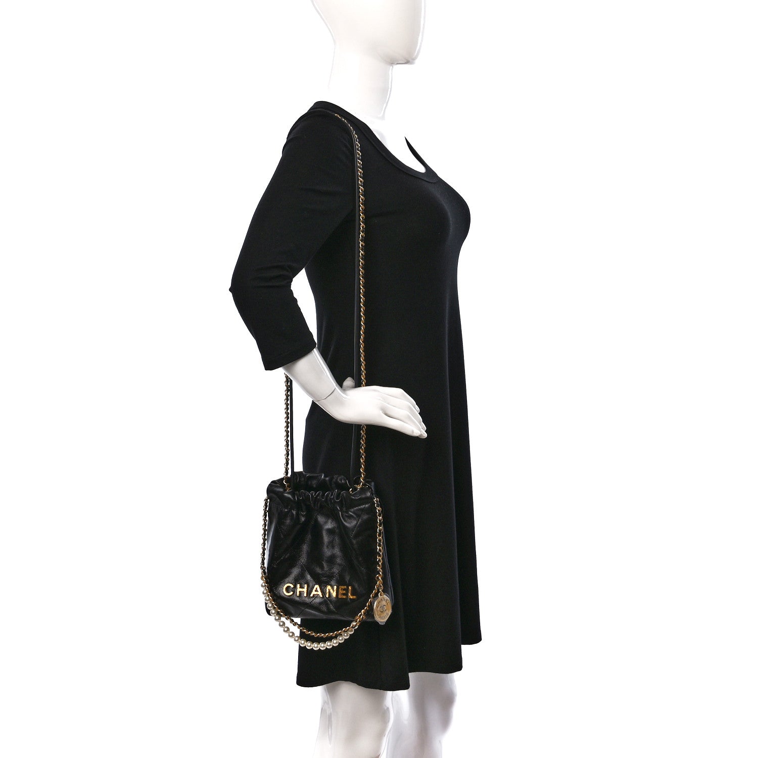 Chanel Shiny Crumpled Calfskin Quilted Pearl Mini Chanel 22 Black 2 of 9
