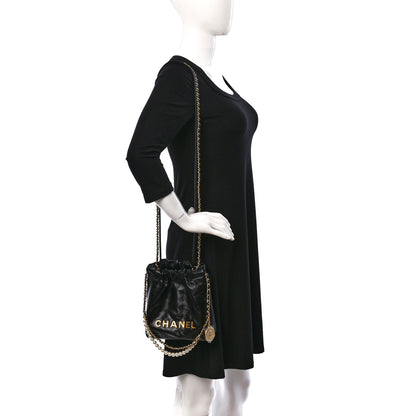 Chanel Shiny Crumpled Calfskin Quilted Pearl Mini Chanel 22 Black 2 of 9
