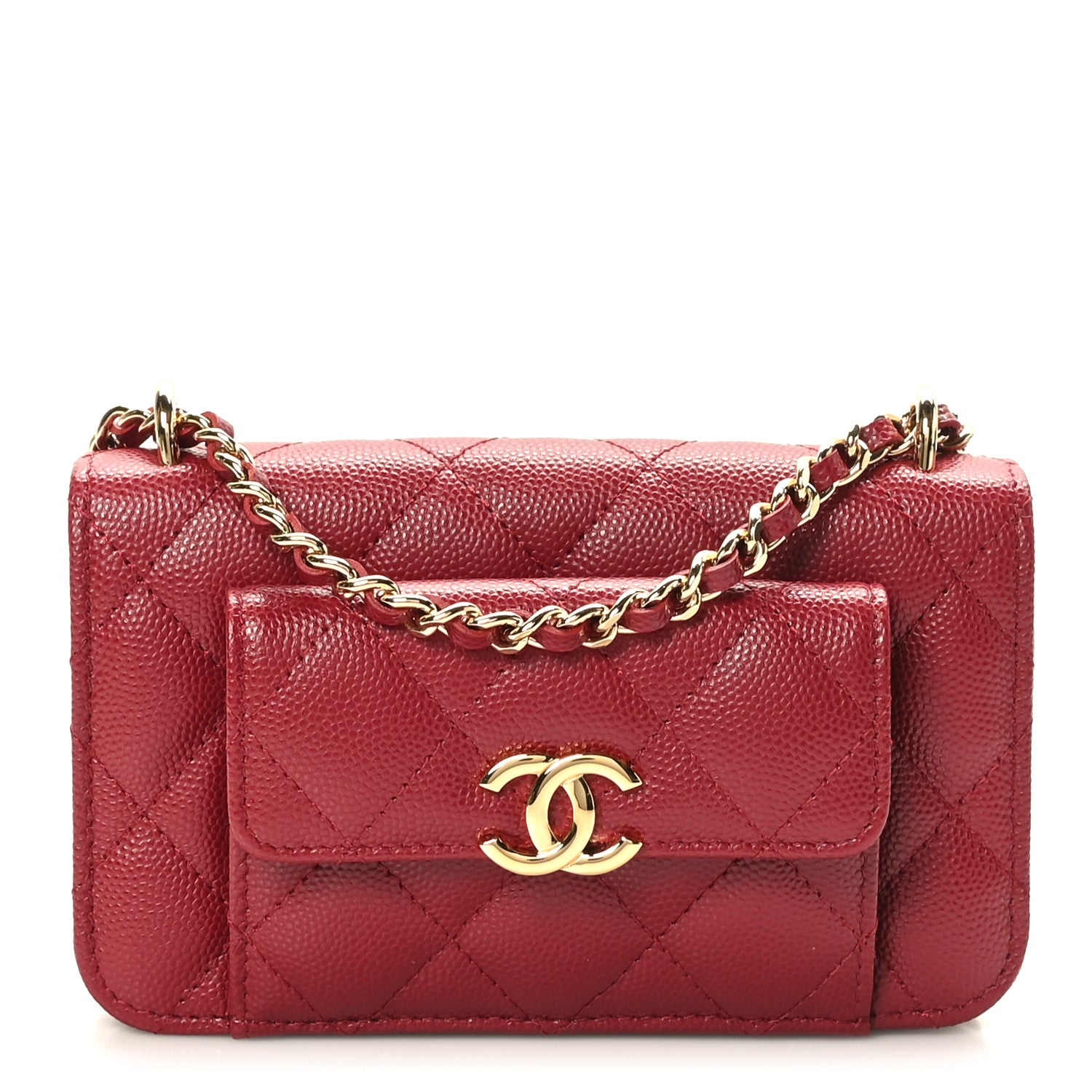 Chanel Caviar Quilted Pocket Twins Clutch With Chain Burgundy 1 of 12