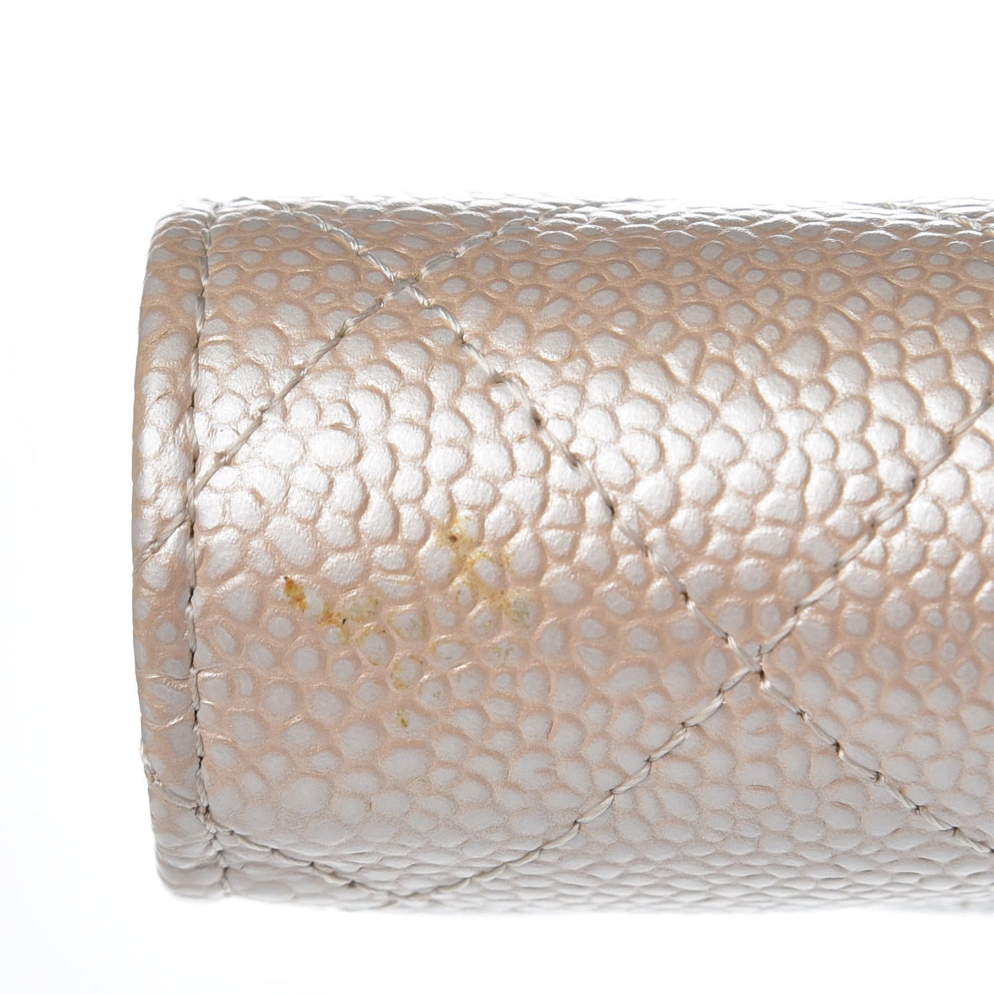 Metallic Caviar Quilted Large Gusset Flap Wallet Light Beige