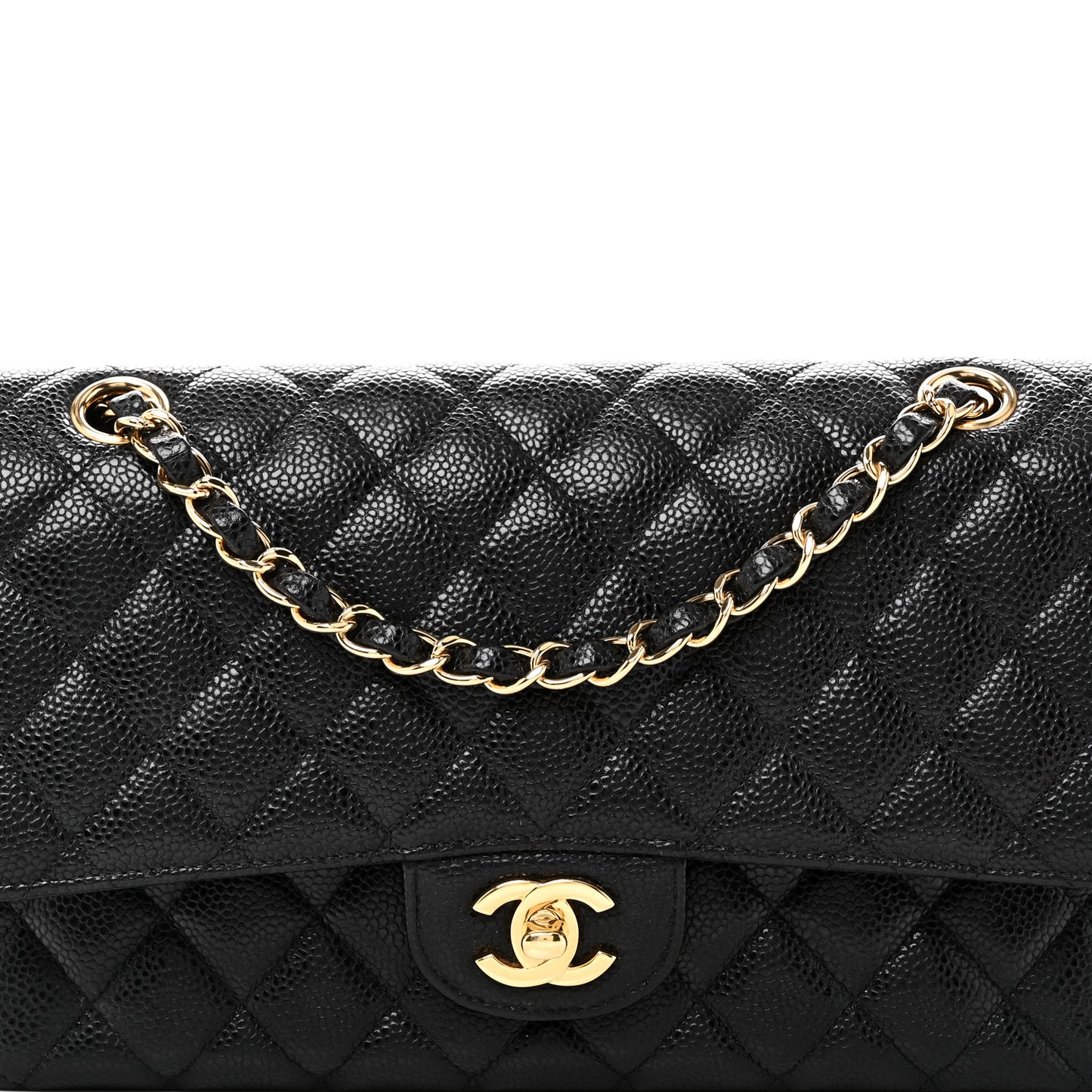 Caviar Quilted Medium Double Flap Black