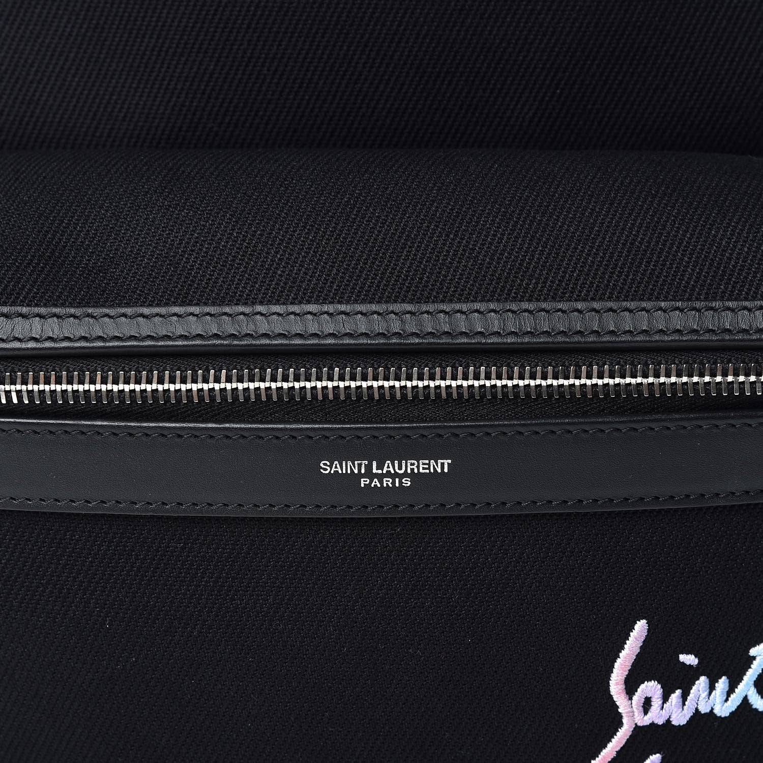 Saint Laurent Canvas Signature Embroidered City Backpack Black 8 of 12
