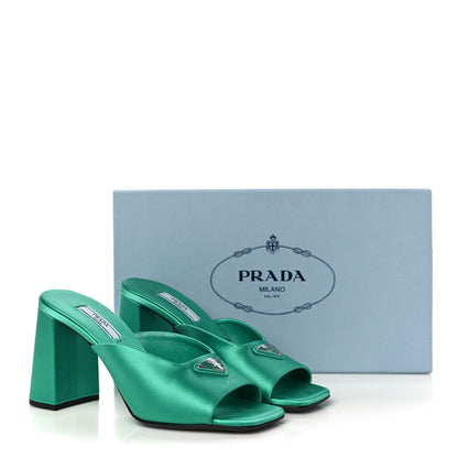 Prada Satin Metal Triangle Logo 85mm Slide Sandals 37 Assenzio 11 of 11