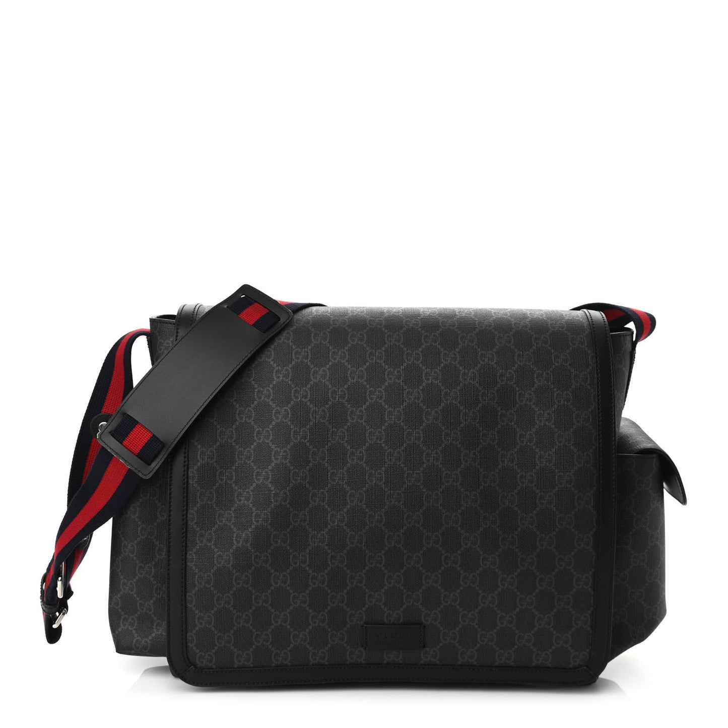 GG Supreme Monogram Web Messenger Diaper Bag Black Grey