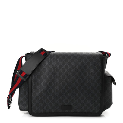 Gucci GG Supreme Monogram Web Messenger Diaper Bag Black Grey 1 of 10