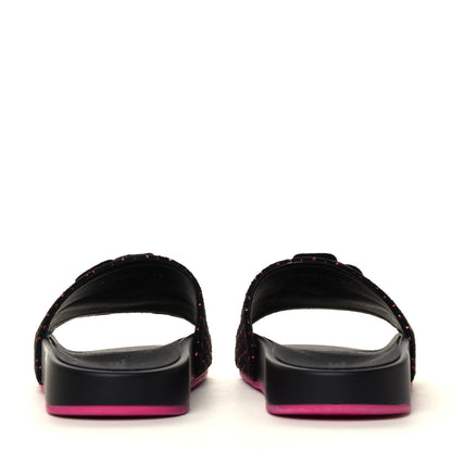 Chanel Tweed Grosgrain Camellia CC Flat Mules 40 Black Pink 10 of 12