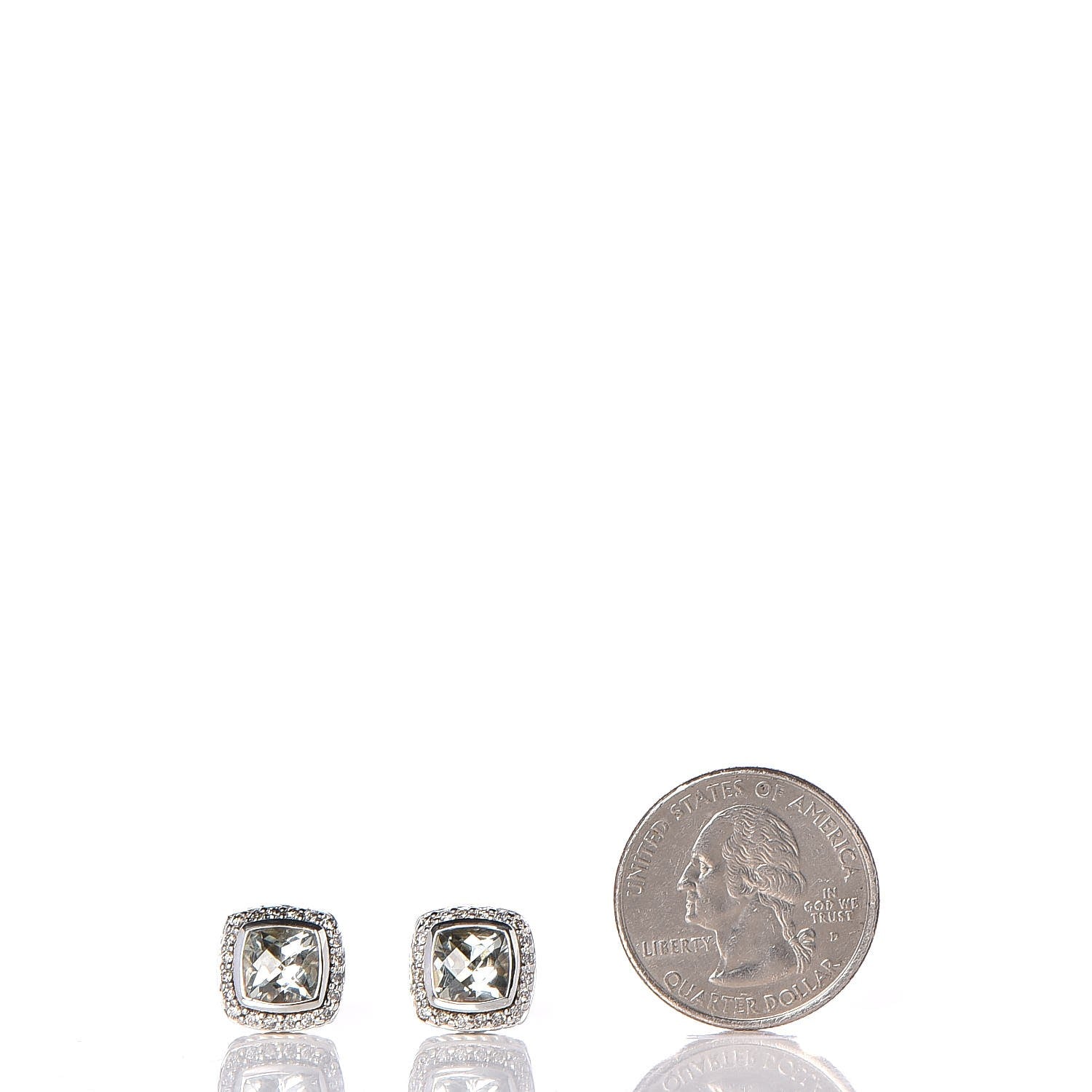 David Yurman Sterling Silver Diamond Prasiolite 7mm Petite Albion Earrings 2 of 4