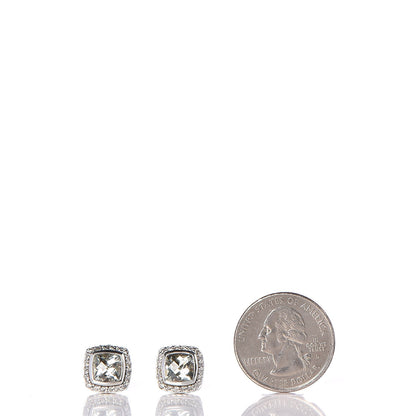 David Yurman Sterling Silver Diamond Prasiolite 7mm Petite Albion Earrings 2 of 4