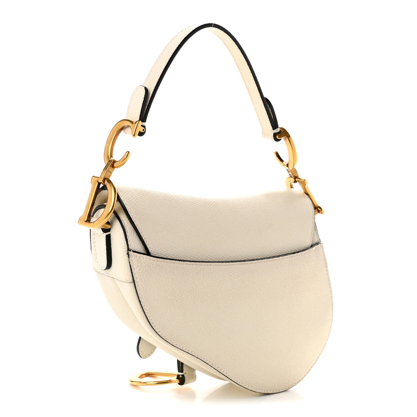 Grained Calfskin Mini Saddle Bag White