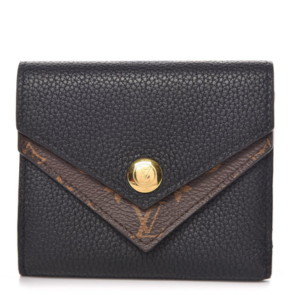 Louis Vuitton Grained Calfskin Monogram Double V Compact Wallet Black 1 of 8