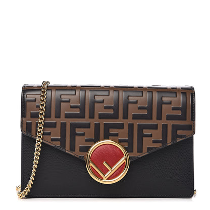Fendi Vitello Cruise F is Fendi Bi-Color FF 1974 Embossed Medium Envelope Wallet On Chain Black Maya 1 of 10