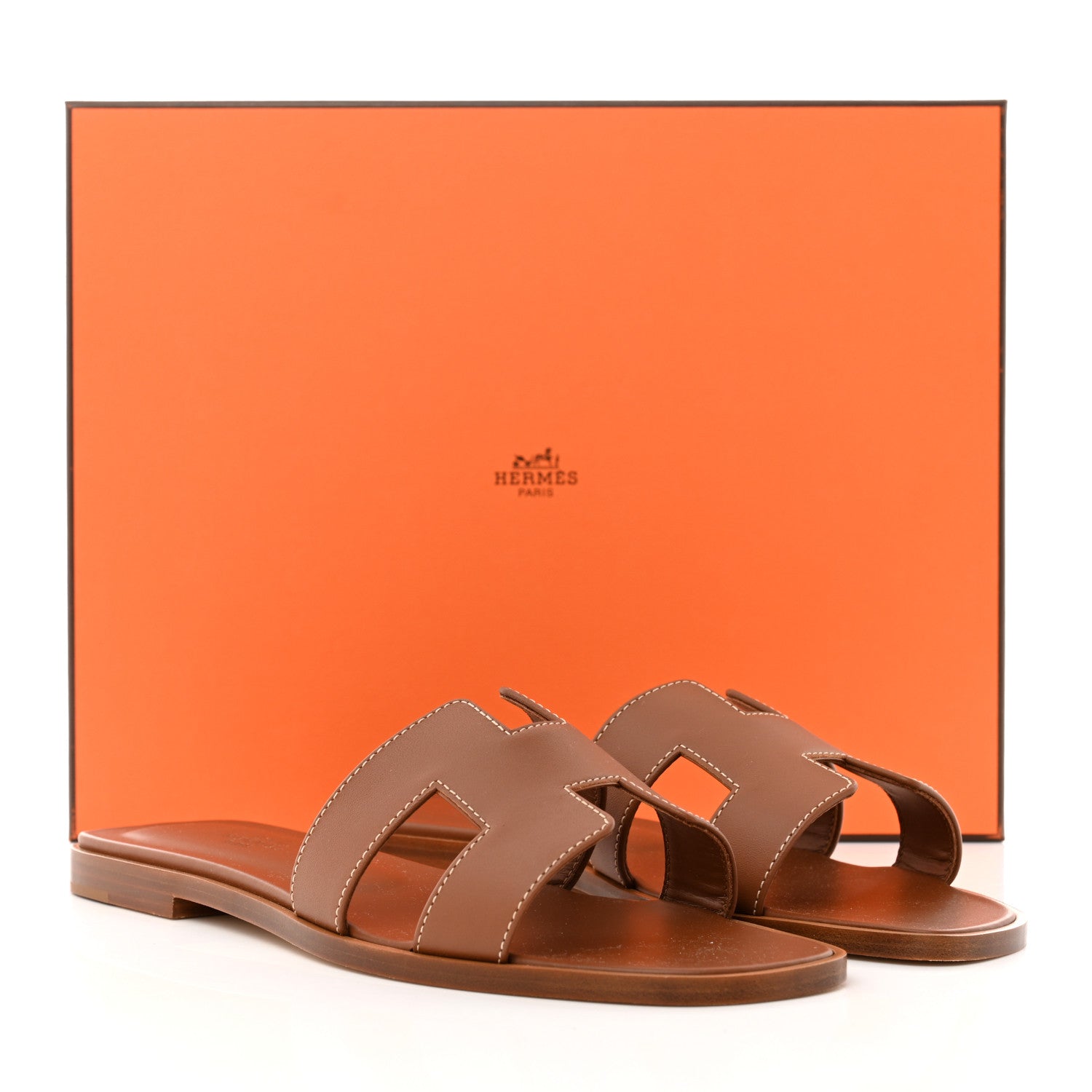 Hermes Box Calfskin Oran Sandals 37 Gold 9 of 9