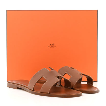Hermes Box Calfskin Oran Sandals 37 Gold 9 of 9