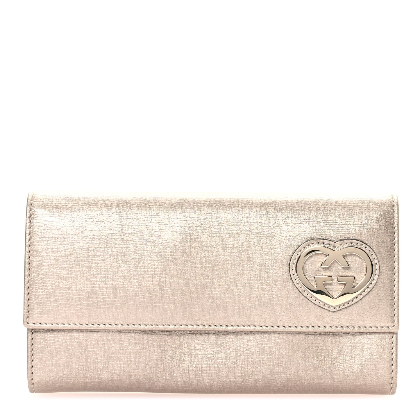 Shangai Calfskin Lovely Heart Continental Wallet Metallic Beige