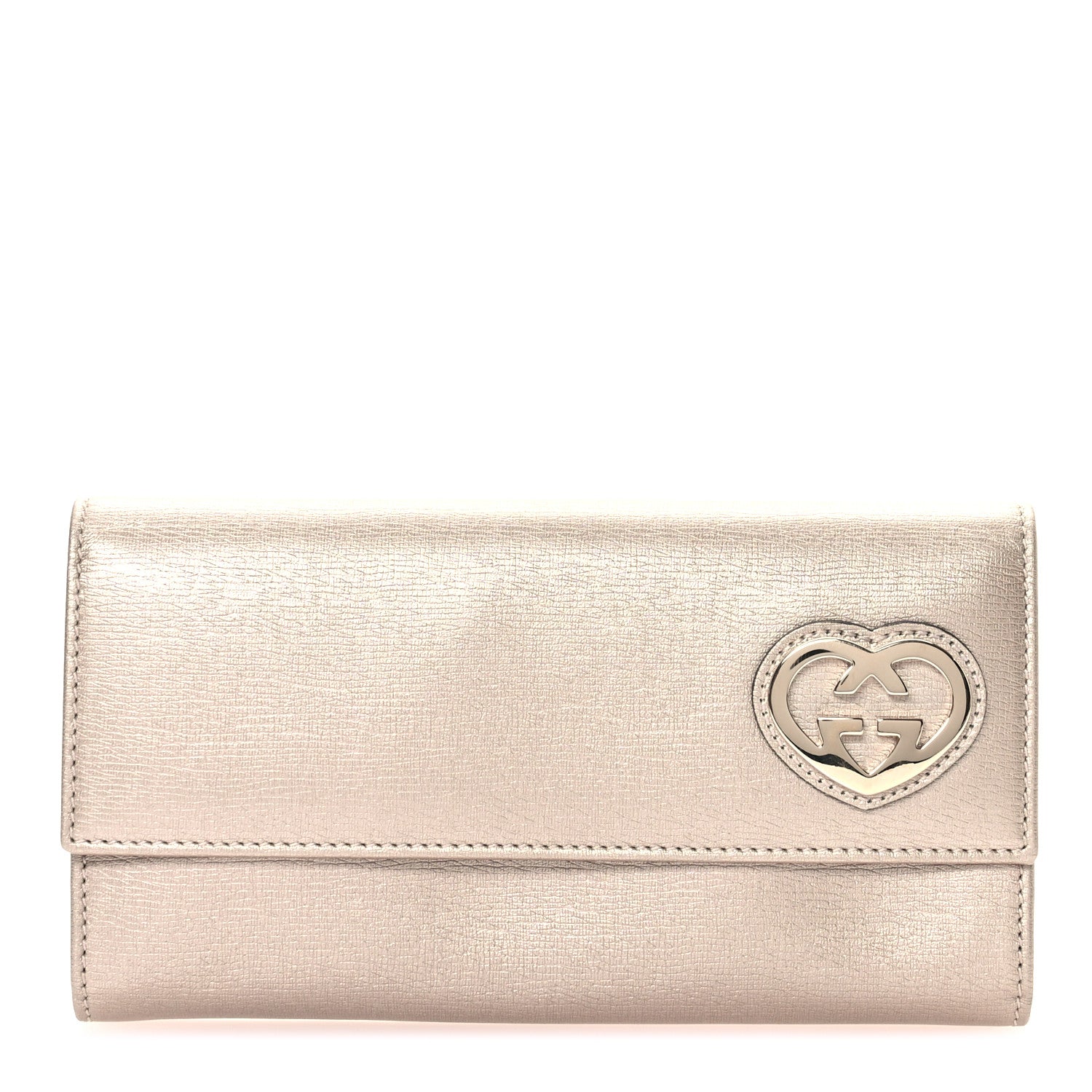 Gucci Shangai Calfskin Lovely Heart Continental Wallet Metallic Beige 1 of 7